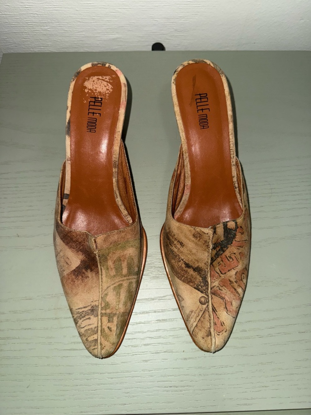 Pelle Moda Pointed Toe Slip-On Mules in Brown Tan Multi